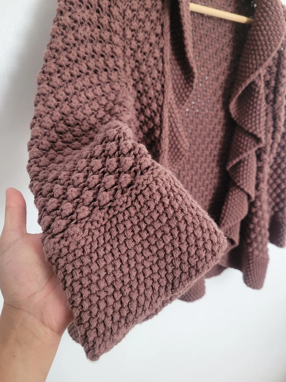 Zara Dusty Rose Ruffle-Front Knit Cardigan 100% Cotton Size M - Picture 2 of 7